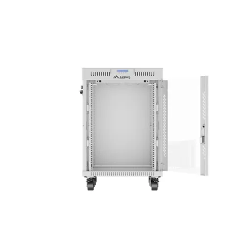 Lanberg 19" szabadon álló rack szekrény 15U/600X600 üvegajtó, lapraszerelt, LCD kijelző, szürke V2