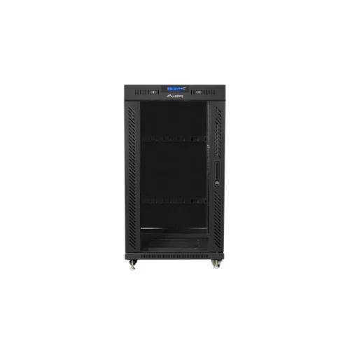 Lanberg 19" szabadon álló rack szekrény 22U/600X600 üvegajtó, lapraszerelt, LCD kijelző, fekete V2