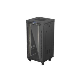   Lanberg 19" szabadon álló rack szekrény 24U/600X600 üvegajtó, lapraszerelt, LCD kijelző, fekete V2