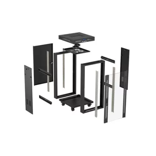 Lanberg 19" szabadon álló rack szekrény 24U/600X600 üvegajtó, lapraszerelt, LCD kijelző, fekete V2