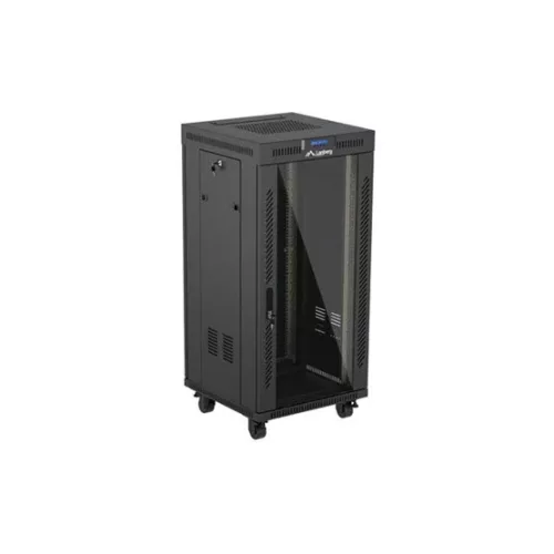 Lanberg 19" szabadon álló rack szekrény 24U/600X600 üvegajtó, lapraszerelt, LCD kijelző, fekete V2