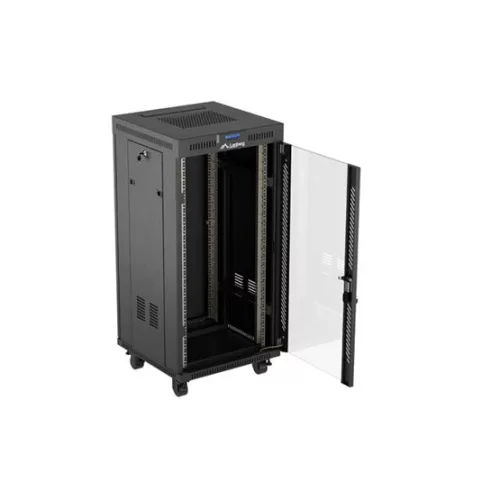 Lanberg 19" szabadon álló rack szekrény 24U/600X600 üvegajtó, lapraszerelt, LCD kijelző, fekete V2