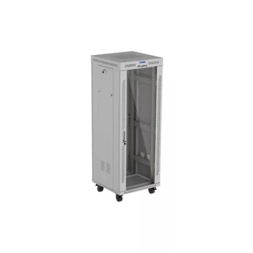 Lanberg 19" szabadon álló rack szekrény 32U/600X600 üvegajtó, lapraszerelt, LCD kijelző, szürke