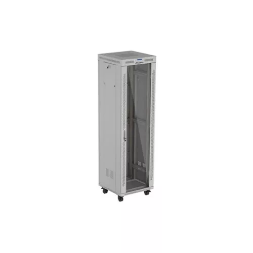 Lanberg 19" szabadon álló rack szekrény 42U/600X600 üvegajtó, lapraszerelt, LCD kijelző, szürke V2