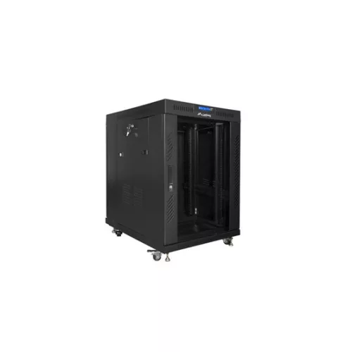 Lanberg 19" szabadon álló rack szekrény 15U/600X800 üvegajtó, lapraszerelt, LCD kijelző, fekete V2