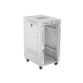   Lanberg 19" szabadon álló rack szekrény 22U/600X800 üvegajtó, lapraszerelt, LCD kijelző, szürke V2