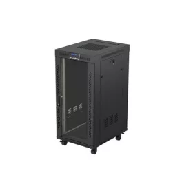  Lanberg 19" szabadon álló rack szekrény 24U/600X800 üvegajtó, lapraszerelt, LCD kijelző, fekete V2