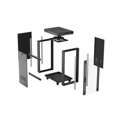 Lanberg 19" szabadon álló rack szekrény 24U/600X800 üvegajtó, lapraszerelt, LCD kijelző, fekete V2