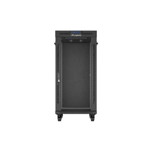 Lanberg 19" szabadon álló rack szekrény 24U/600X800 üvegajtó, lapraszerelt, LCD kijelző, fekete V2