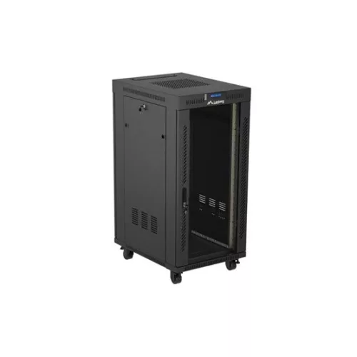 Lanberg 19" szabadon álló rack szekrény 24U/600X800 üvegajtó, lapraszerelt, LCD kijelző, fekete V2