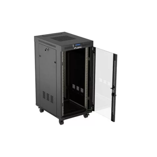 Lanberg 19" szabadon álló rack szekrény 24U/600X800 üvegajtó, lapraszerelt, LCD kijelző, fekete V2