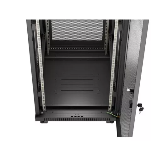 Lanberg 19" szabadon álló rack szekrény 24U/600X800 perforált ajtó, lapraszerelt, LCD kijelző, fekete V2