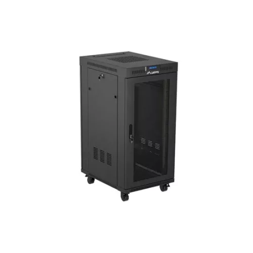Lanberg 19" szabadon álló rack szekrény 24U/600X800 perforált ajtó, lapraszerelt, LCD kijelző, fekete V2