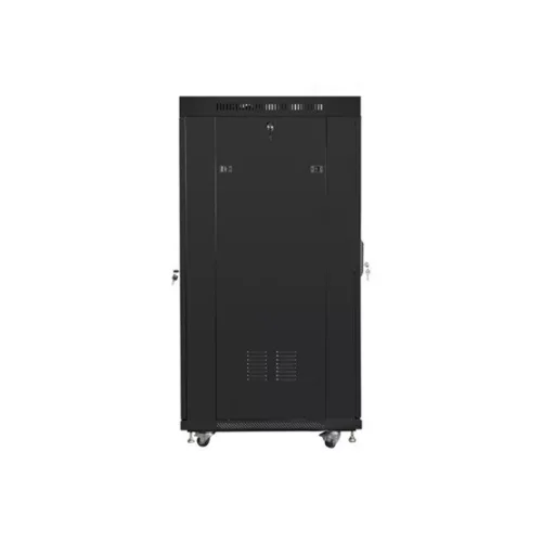 Lanberg 19" szabadon álló rack szekrény 27U/600X800 üvegajtó, lapraszerelt, LCD kijelző, fekete V2