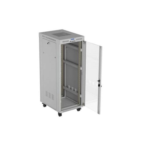 Lanberg 19" szabadon álló rack szekrény 32U/600X800 üvegajtó, lapraszerelt, LCD kijelző, szürke V2