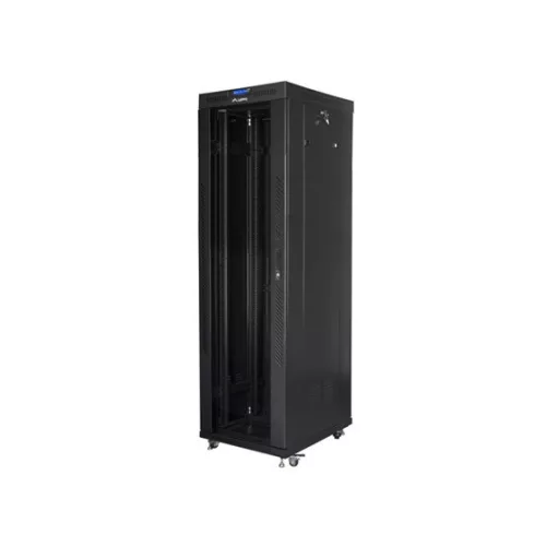 Lanberg 19" szabadon álló rack szekrény 42U/600X800 üvegajtó, lapraszerelt, LCD kijelző, fekete V2