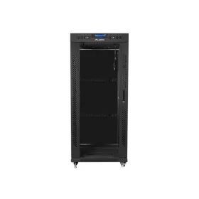   Lanberg 19" szabadon álló rack szekrény 27U/800X1000 üvegajtó, lapraszerelt, LCD kijelző, fekete V2