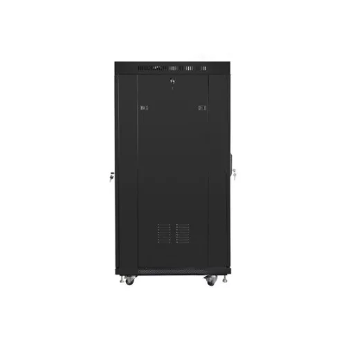 Lanberg 19" szabadon álló rack szekrény 27U/800X1000 üvegajtó, lapraszerelt, LCD kijelző, fekete V2