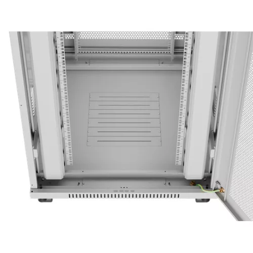 Lanberg 19" szabadon álló rack szekrény 27U/800X1000 perforált ajtó, lapraszerelt, LCD kijelző, szürke
