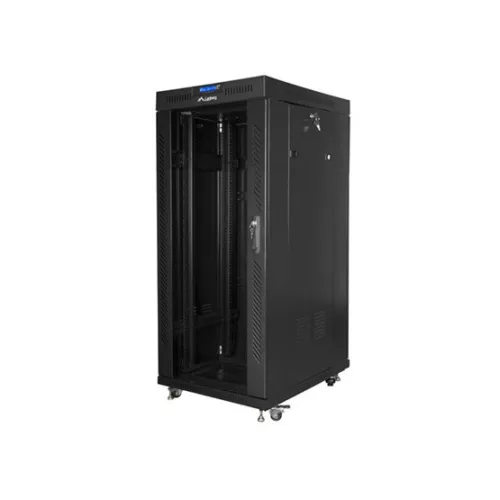 Lanberg 19" szabadon álló rack szekrény 27U/800X1200 üvegajtó, lapraszerelt, LCD kijelző, fekete