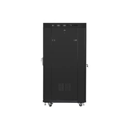 Lanberg 19" szabadon álló rack szekrény 27U/800X1200 üvegajtó, lapraszerelt, LCD kijelző, fekete