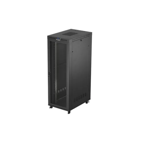 Lanberg 19" szabadon álló rack szekrény 47U/800X1200 perforált ajtó, lapraszerelt, LCD kijelző, fekete V2