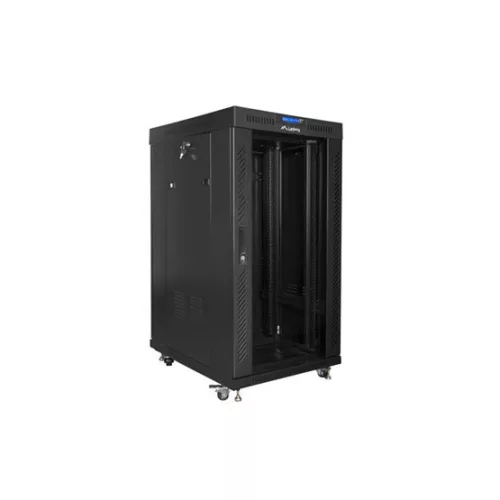 Lanberg 19" szabadon álló rack szekrény 22U/800X1000 üvegajtó, lapraszerelt, LCD kijelző, fekete V2