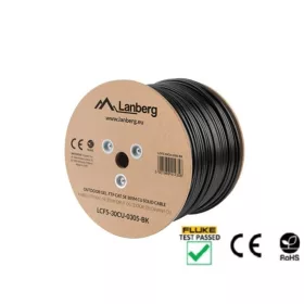   Lanberg Cat.5e F/UTP kültéri réz telepítői kábel, gél réteggel, 305m, AWG24, 100Mhz, Fca, fekete