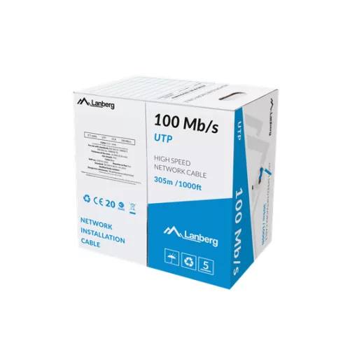 Lanberg 100Mb/s U/UTP rézzel bevont (CCA) fali kábel 305m, AWG24, PVC, 100Mhz, Fca, kék