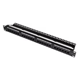   LogiLink Cat.6 patch panel 24-portos, árnyékolatlan, 19" rackbe, fekete, tehermentesítővel
