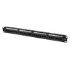 LogiLink Cat.6 patch panel 24-portos, árnyékolatlan, 19" rackbe, fekete, tehermentesítővel