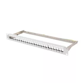   Lanberg Üres patch panel 24 port 1U 19" FTP, árnyékolt, tehermentesítővel, szürke