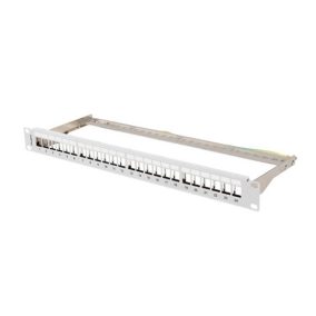   Lanberg Üres patch panel 24 port 1U 19" FTP, árnyékolt, tehermentesítővel, szürke