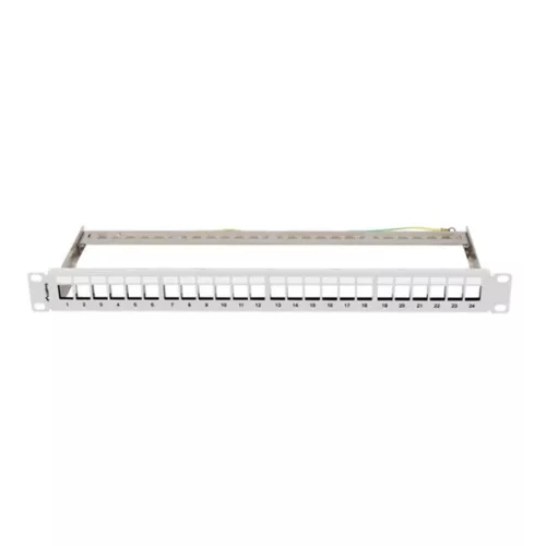 Lanberg Üres patch panel 24 port 1U 19" FTP, árnyékolt, tehermentesítővel, szürke