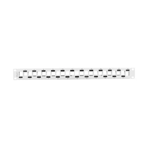 Lanberg Üres patch panel 24 port 1U 19" lépcsőzetes elrendezésű, tehermentesítővel, szürke