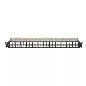   Lanberg Üres patch panel 48 port 1U 19" FTP, árnyékolt, tehermentesítővel, fekete