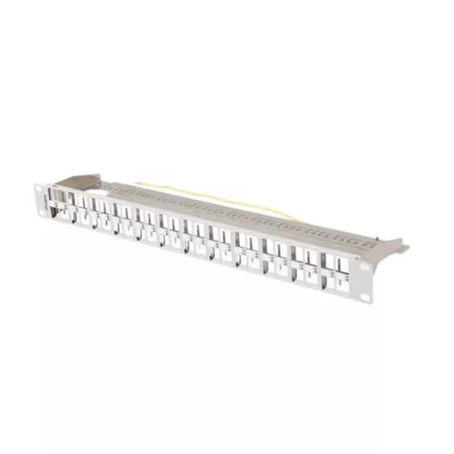 Lanberg Üres patch panel 48 port 1U 19" FTP, árnyékolt, tehermentesítővel, szürke