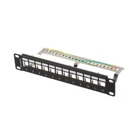   Lanberg Üres patch panel 12 port 1U 10" FTP, árnyékolt, tehermentesítővel, fekete V2