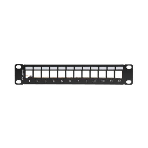 Lanberg Üres patch panel 12 port 1U 10" FTP, árnyékolt, tehermentesítővel, fekete V2