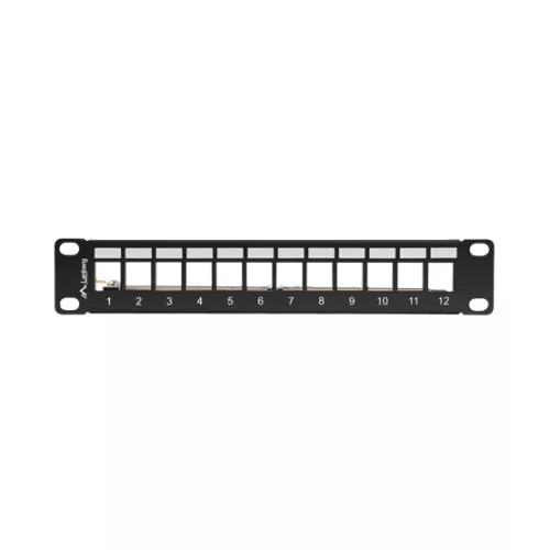 Lanberg Üres patch panel 12 port 1U 10" FTP, árnyékolt, tehermentesítővel, fekete V2