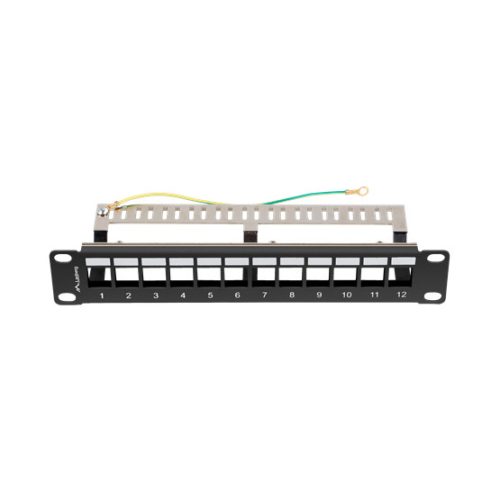 Lanberg Üres patch panel 12 port 1U 10" FTP, árnyékolt, tehermentesítővel, fekete V2