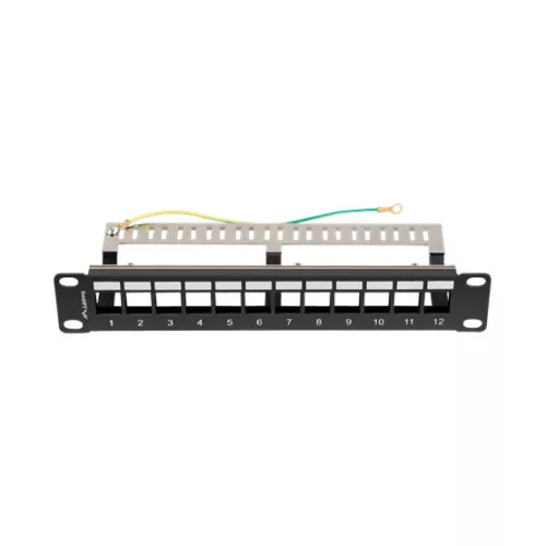Lanberg Üres patch panel 12 port 1U 10" FTP, árnyékolt, tehermentesítővel, fekete V2