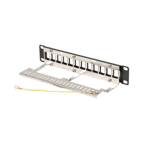 Lanberg Üres patch panel 12 port 1U 10" FTP, árnyékolt, tehermentesítővel, fekete V2