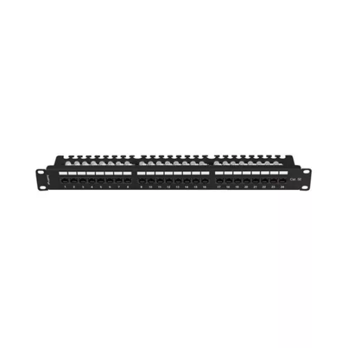 Lanberg Patch panel 24 port 1U 19" CAT.5e UTP, tehermentesítővel, fekete