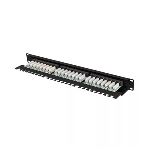 Lanberg Patch panel 24 port 1U 19" CAT.5e UTP, tehermentesítővel, fekete