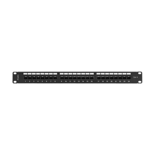 Lanberg Patch panel 24 port 1U 19" CAT.6 UTP, tehermentesítővel, fekete