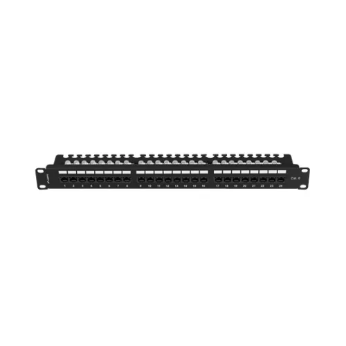 Lanberg Patch panel 24 port 1U 19" CAT.6 UTP, tehermentesítővel, fekete