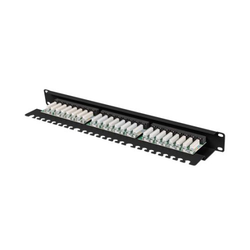 Lanberg Patch panel 24 port 1U 19" CAT.6 UTP, tehermentesítővel, fekete