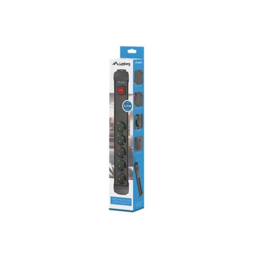 Lanberg Túlfeszültség védő elosztó, 5x Schuko aljzat, 1.5 m, fekete