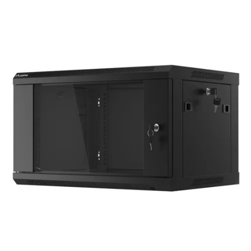 Lanberg 19" fali rack szekrény 6U/600X450 üvegajtó, lapraszerelt, fekete V2